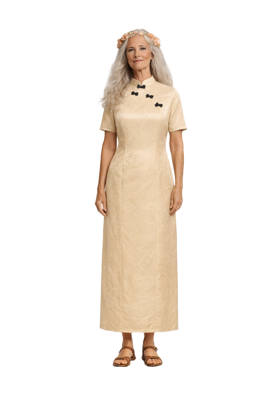 1970s Cream Silk-like Dress - Model