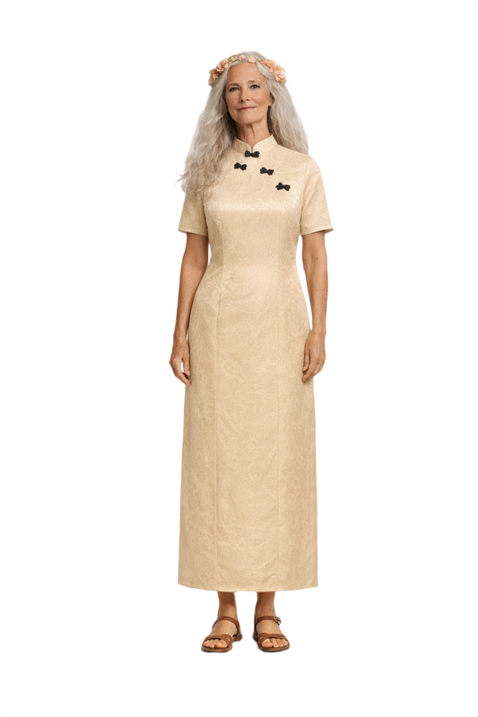 1970s Cream Silk-like Dress - Model