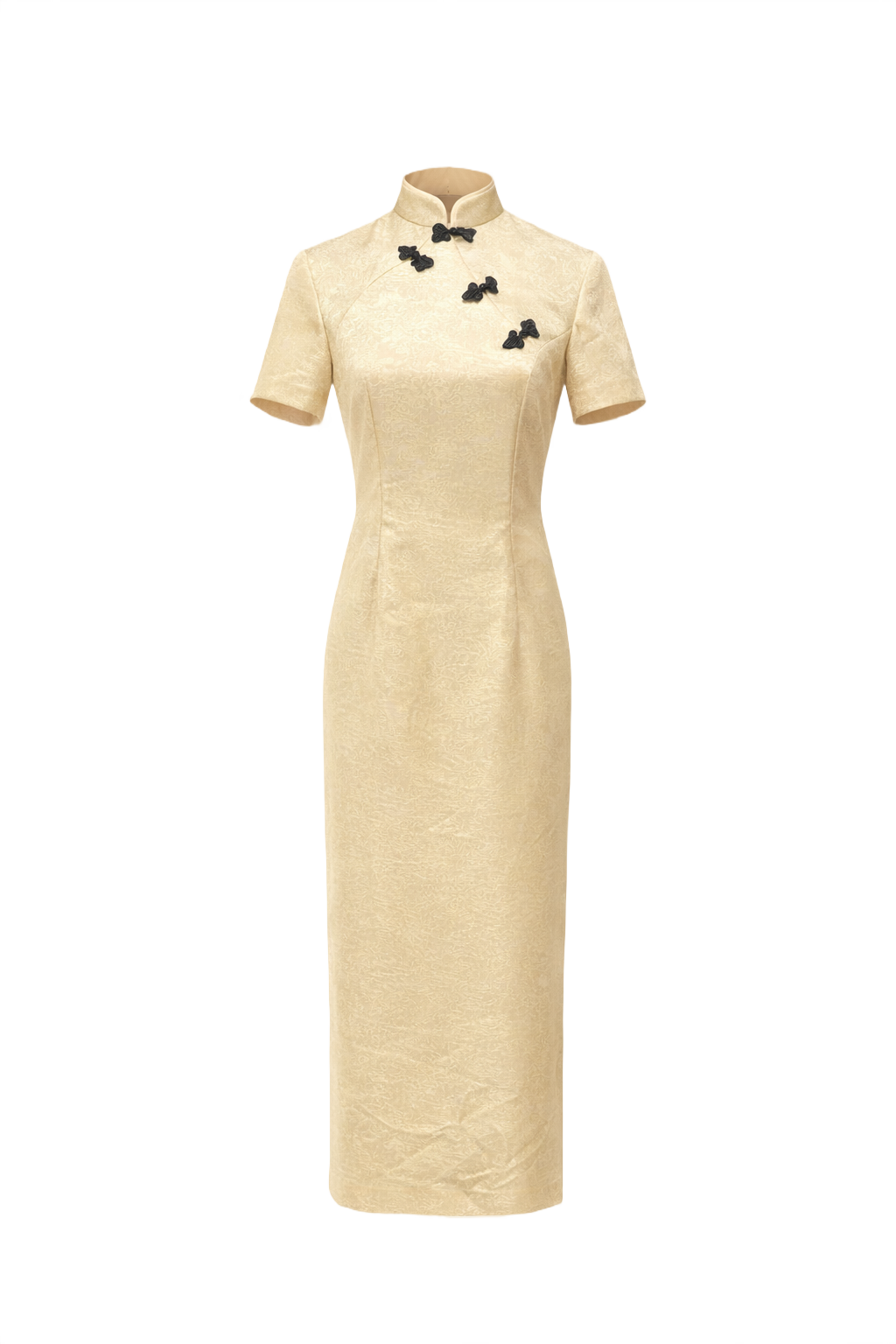 1970s Cream Silk-like Dress - Front View