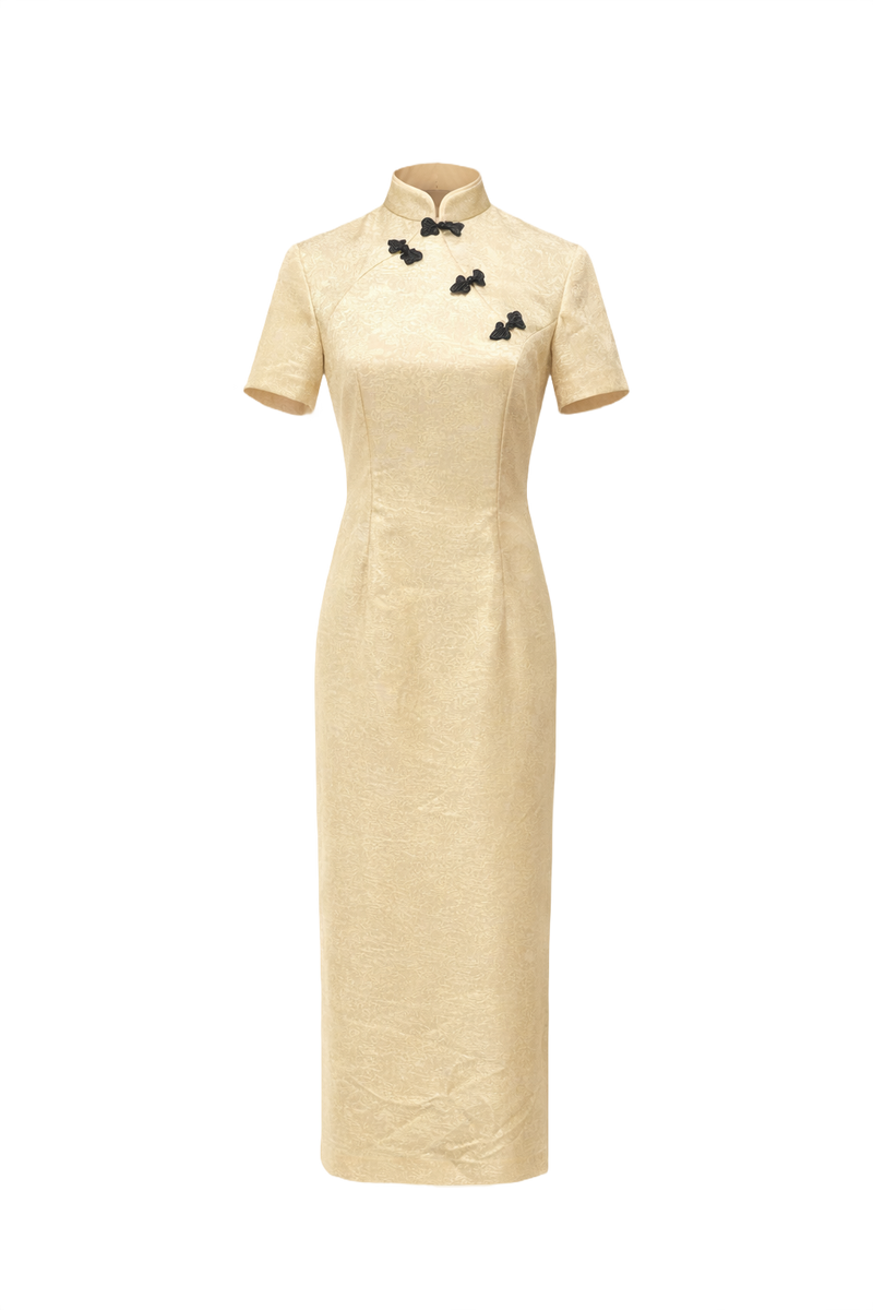 1970s Cream Silk-like Dress - Front View