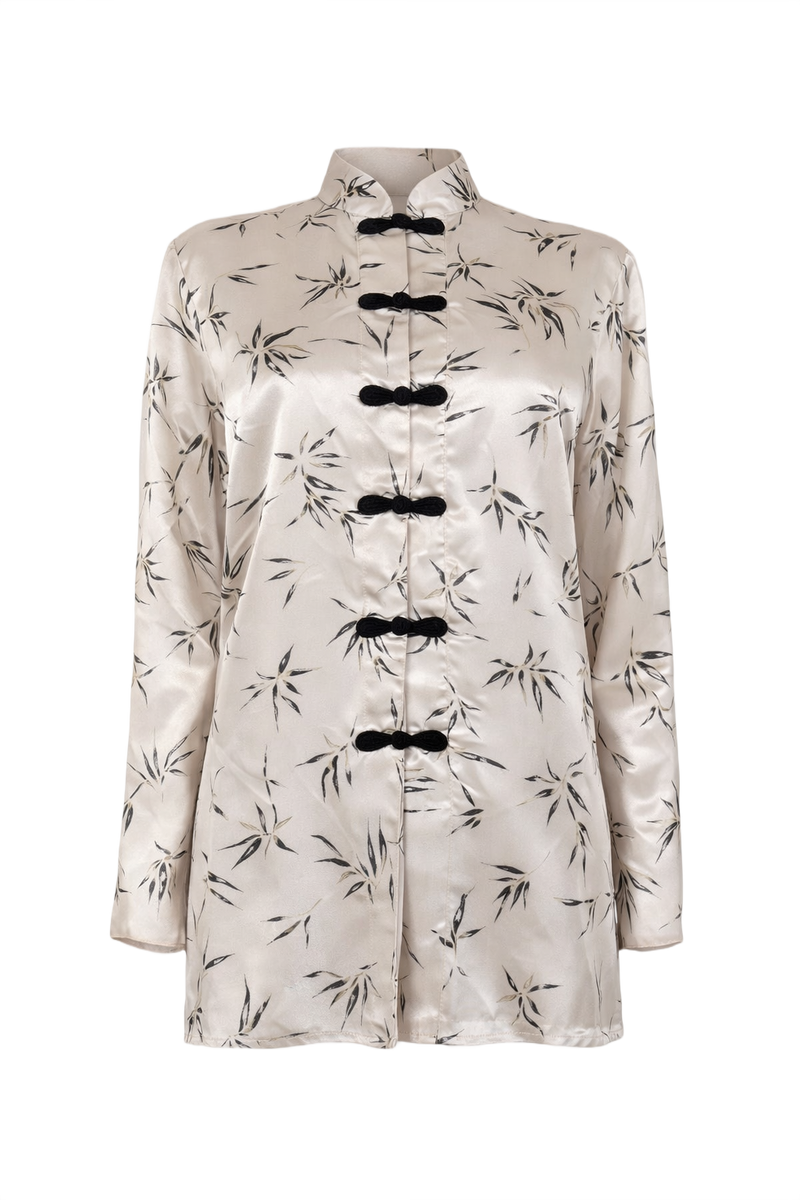 1990s Cream Silk-like Blouse - Front View