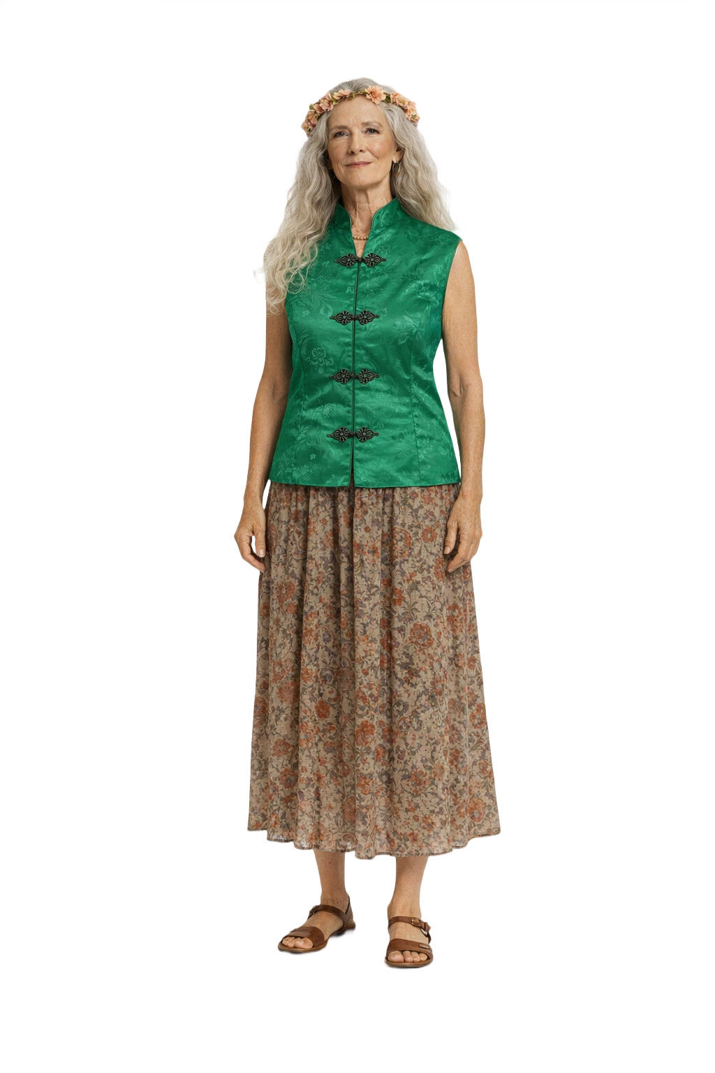 1970s Emerald Green Silk Blouse - Model