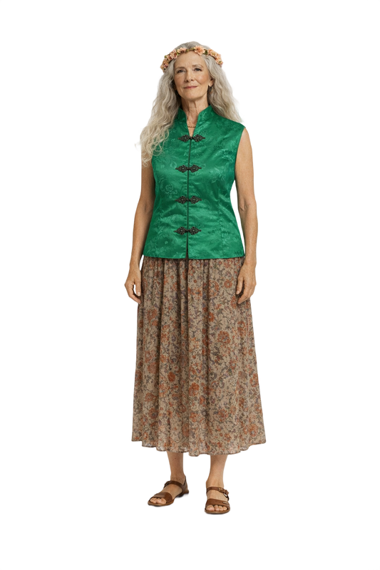 1970s Emerald Green Silk Blouse - Model