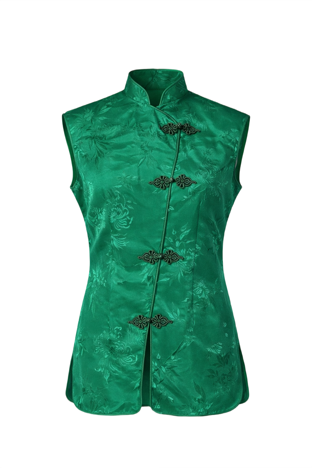 1970s Emerald Green Silk Blouse - Front View