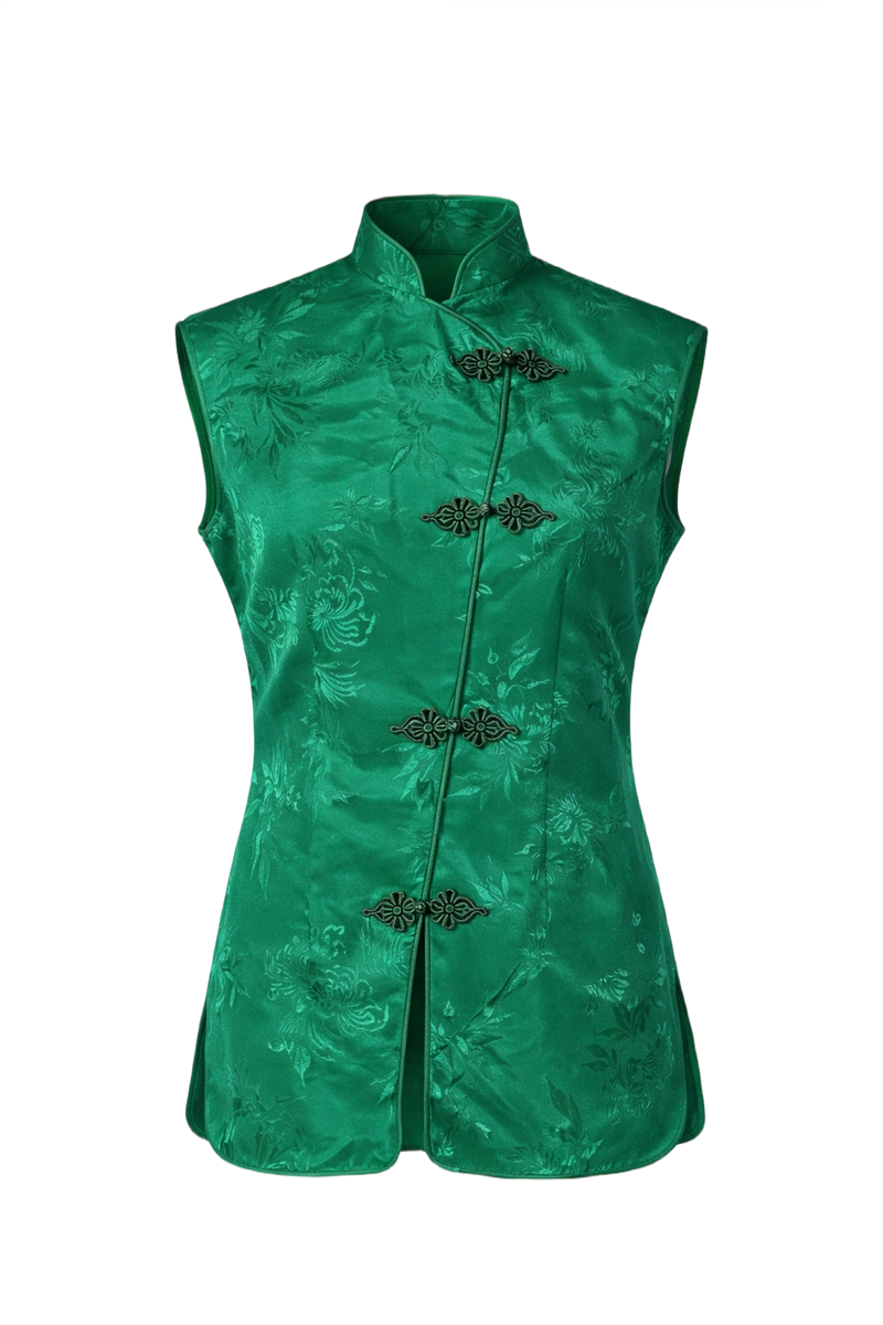 1970s Emerald Green Silk Blouse - Front View