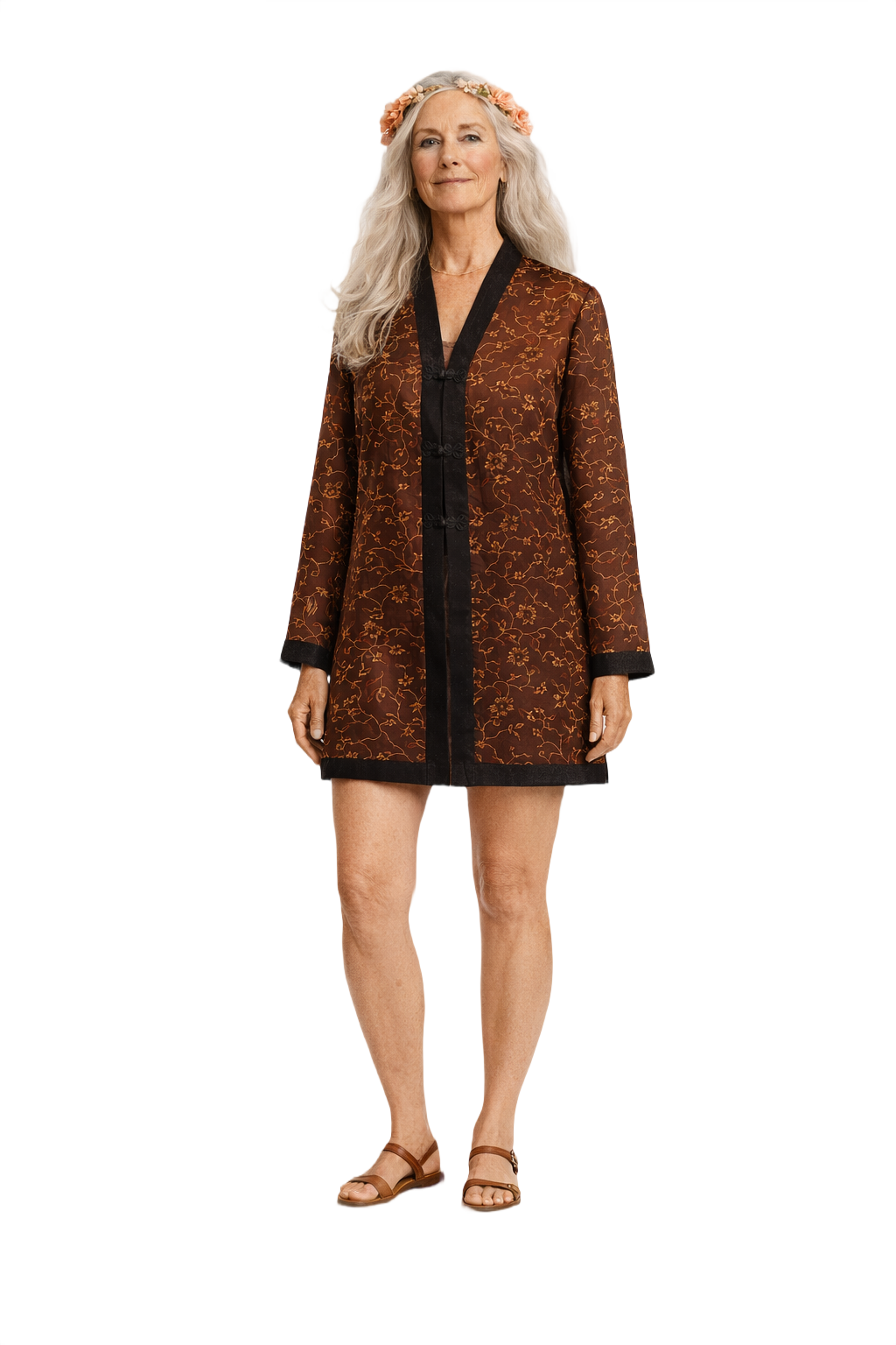 1970s Brown Silk Jacket - Model