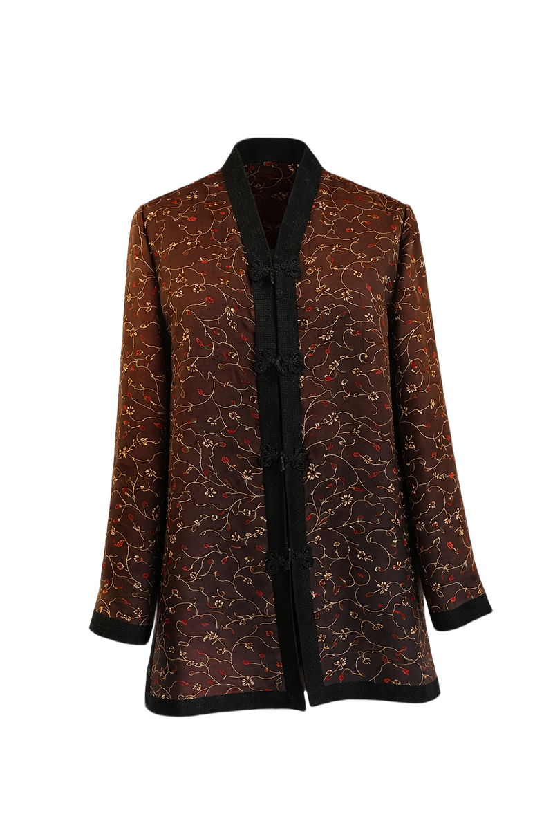 1970s Brown Silk Jacket - Front View