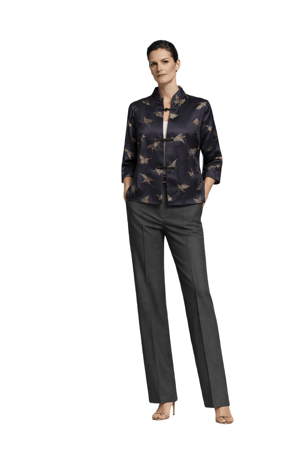 1990s Navy Blue Silk Jacket - Model