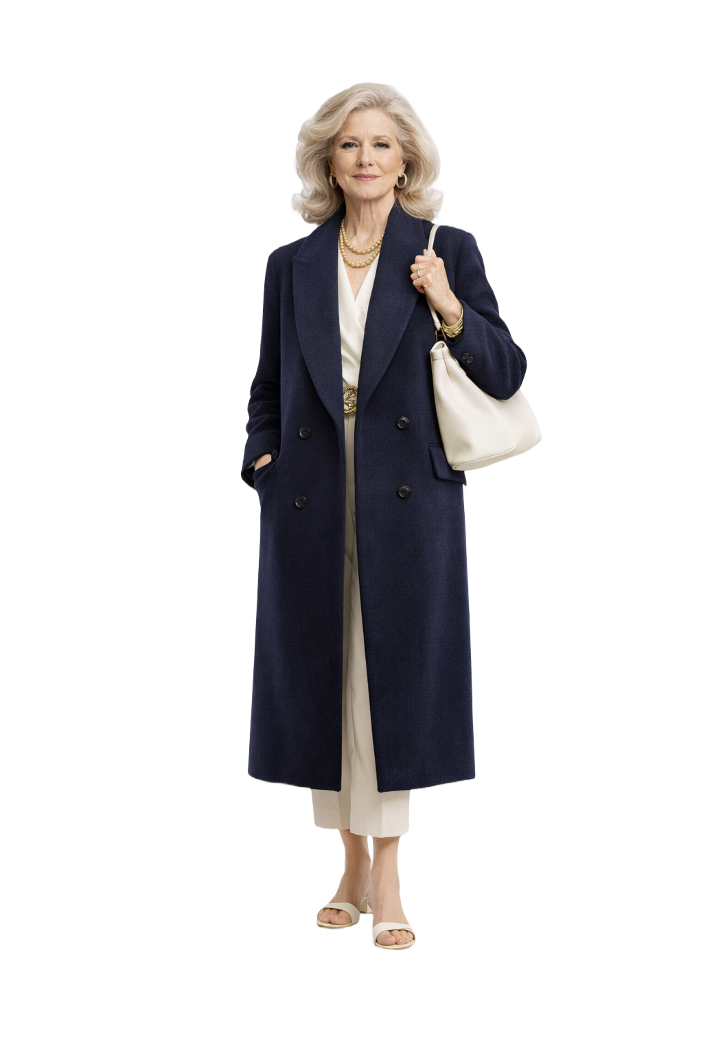 1970s Navy Blue Wool Coat - Model