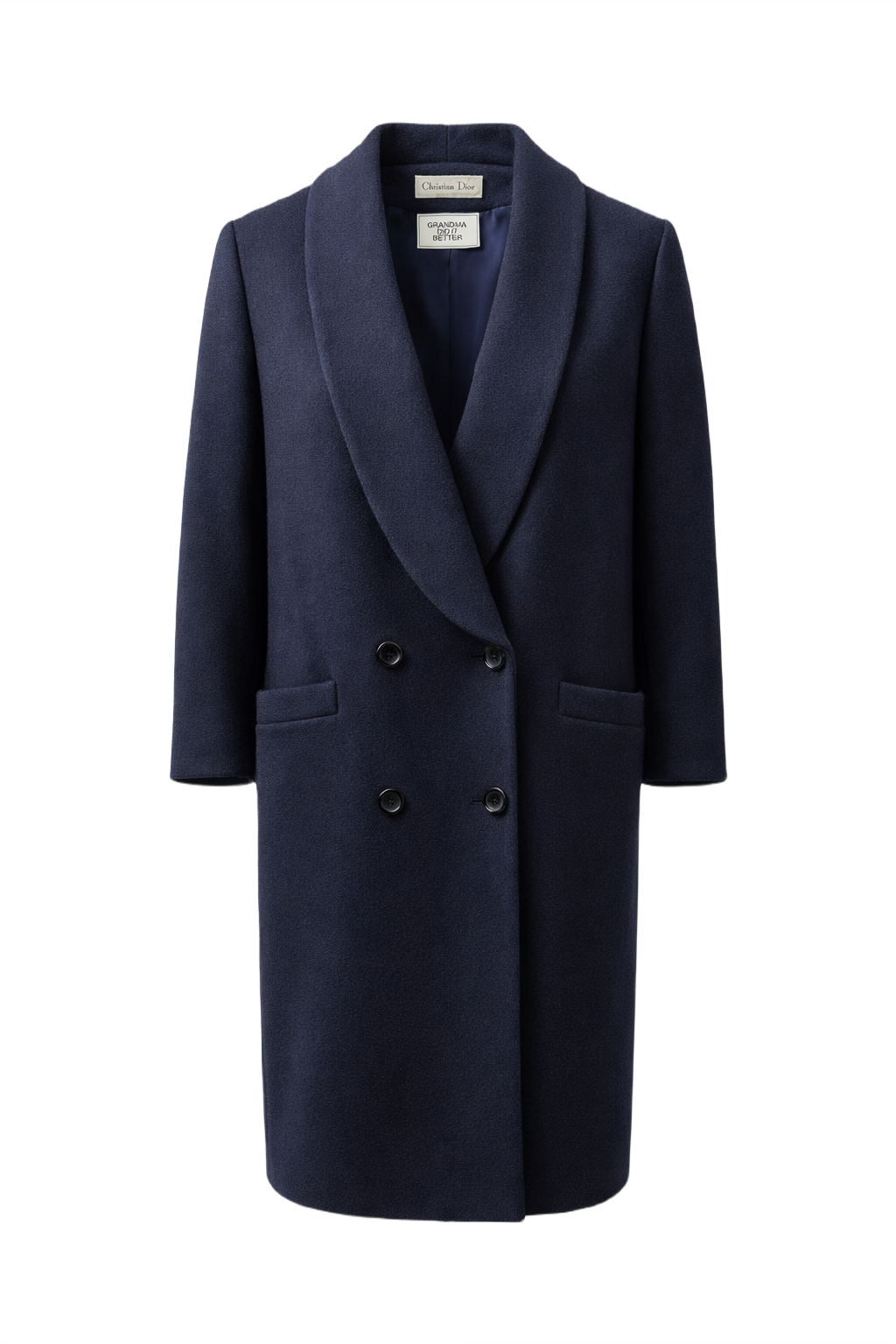 1970s Navy Blue Wool Coat - Front View