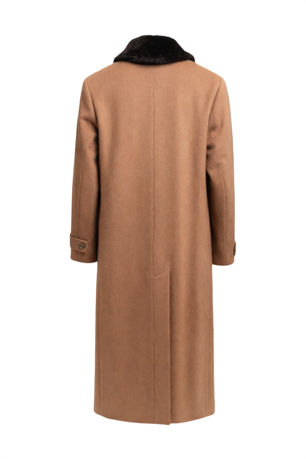 1970s Camel Wool Coat with Fur Collar - Back View