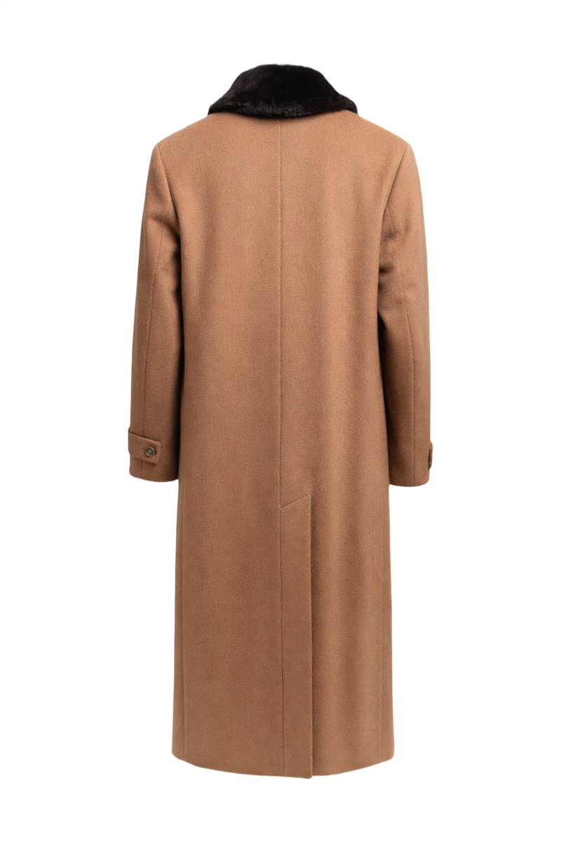 1970s Camel Wool Coat with Fur Collar - Back View