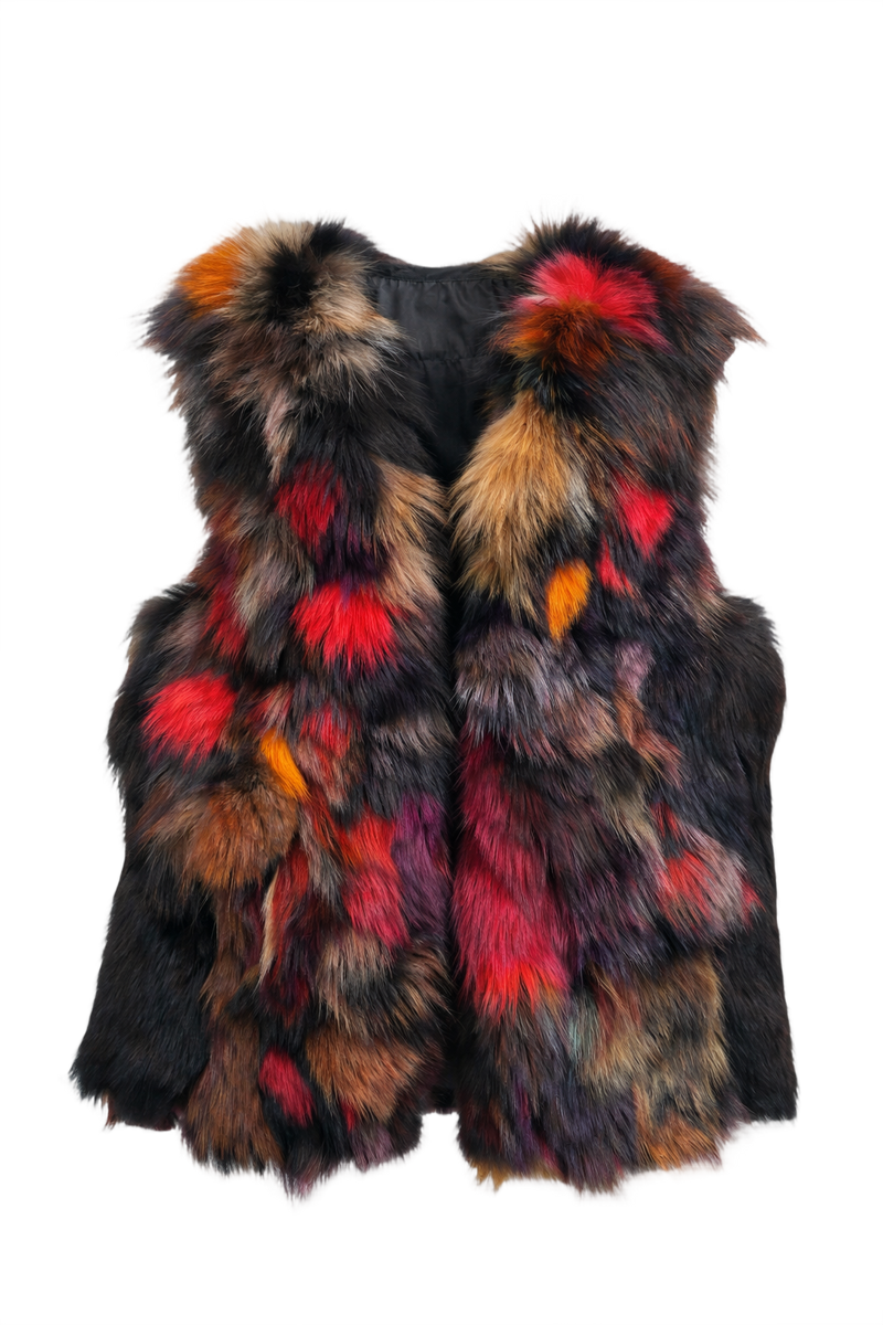 1980s Multicolor Fur Vest - Front View
