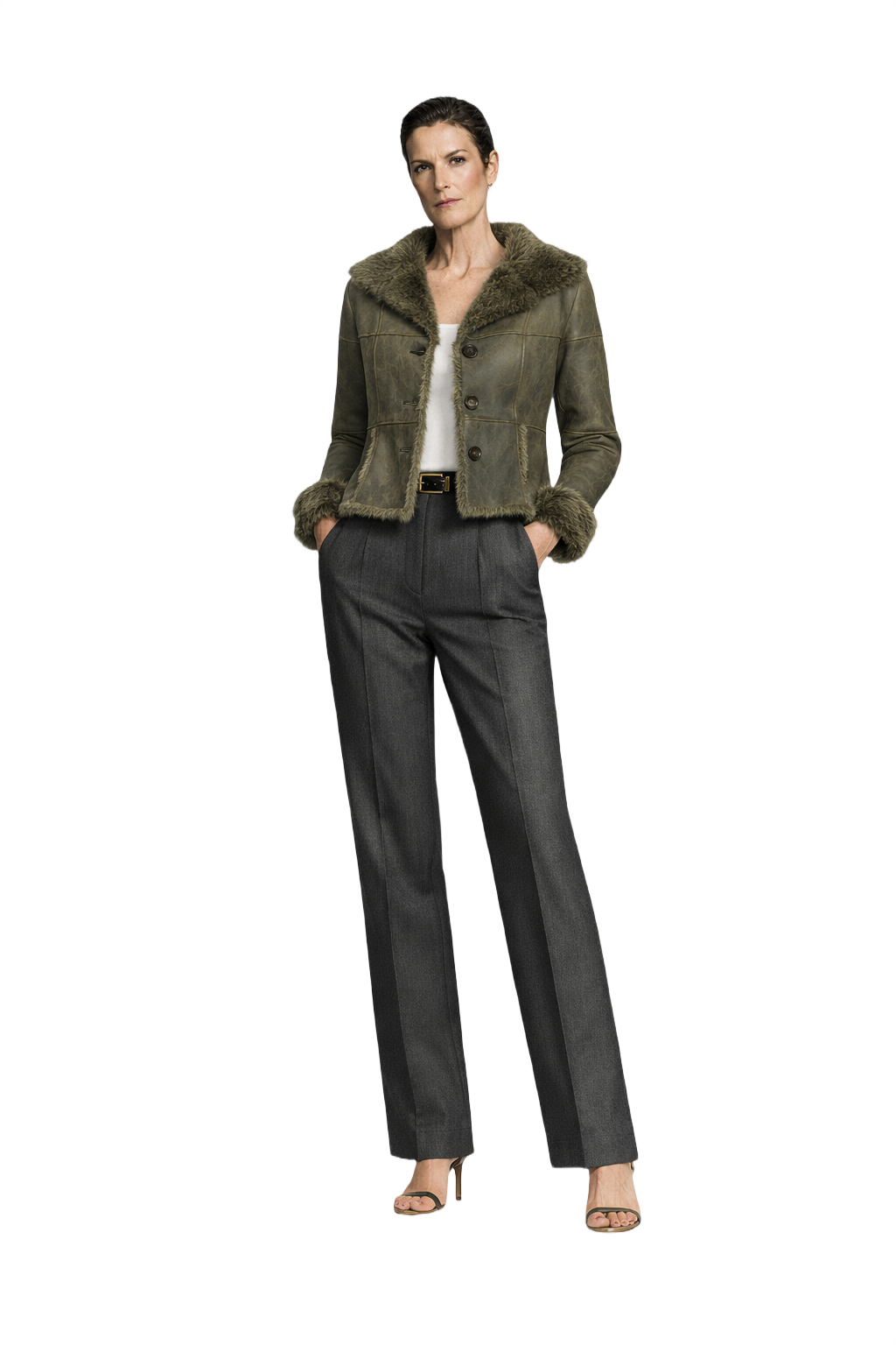 1990s Olive Green Faux Suede Jacket - Model