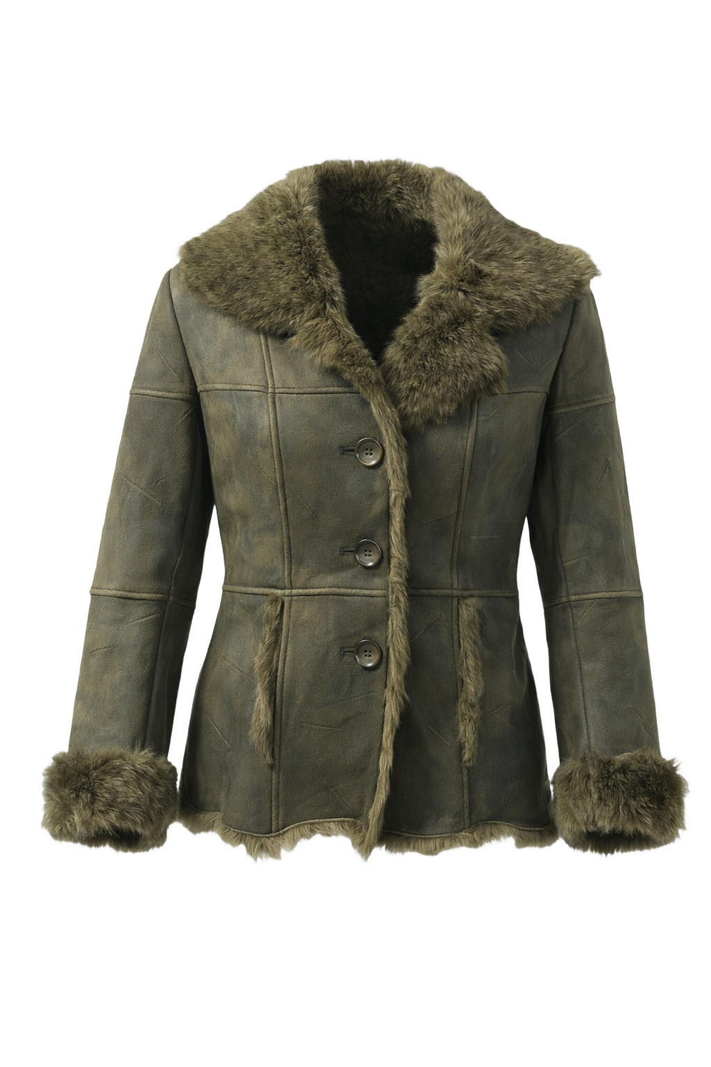 1990s Olive Green Faux Suede Jacket - Front View