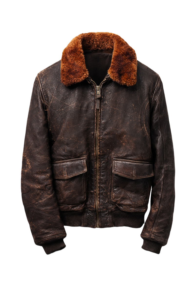 1940s Dark Brown Leather Jacket - Front View