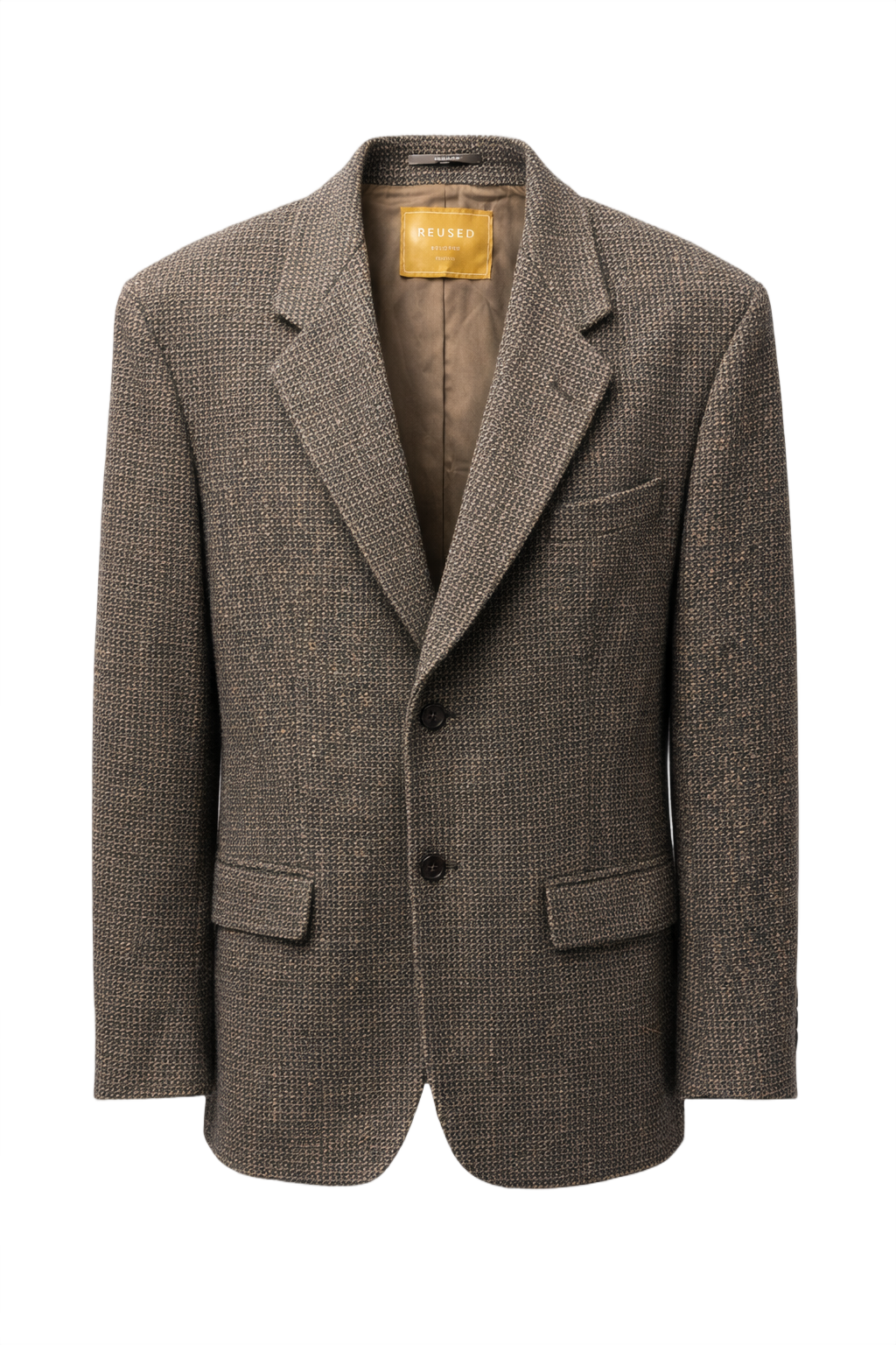 1980s Brown Wool Blazer with Houndstooth Pattern - Front View
