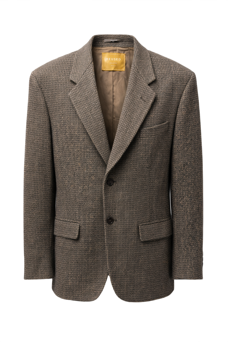 1980s Brown Wool Blazer with Houndstooth Pattern - Front View