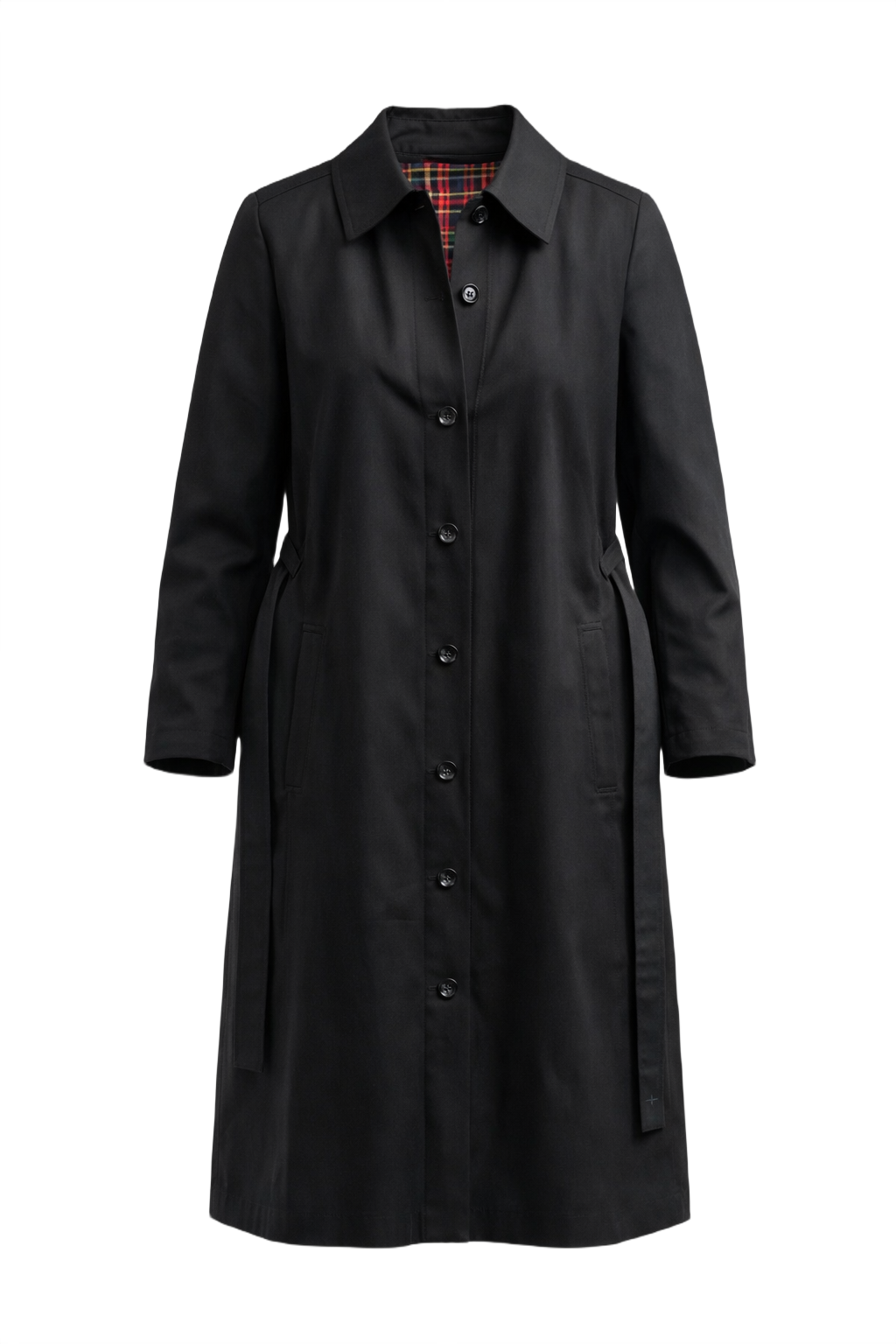 1980s Black Cotton Trench Coat - Front View