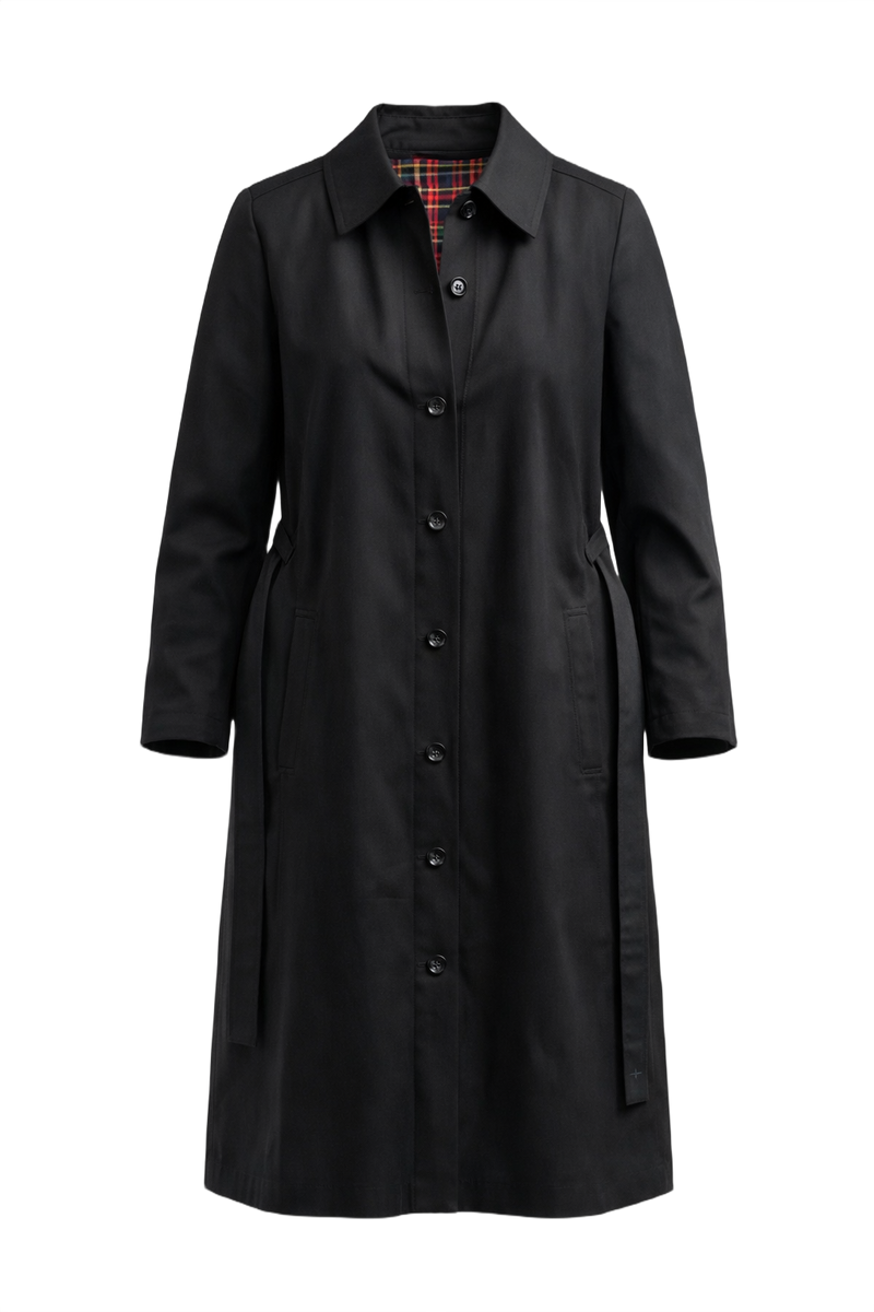 1980s Black Cotton Trench Coat - Front View