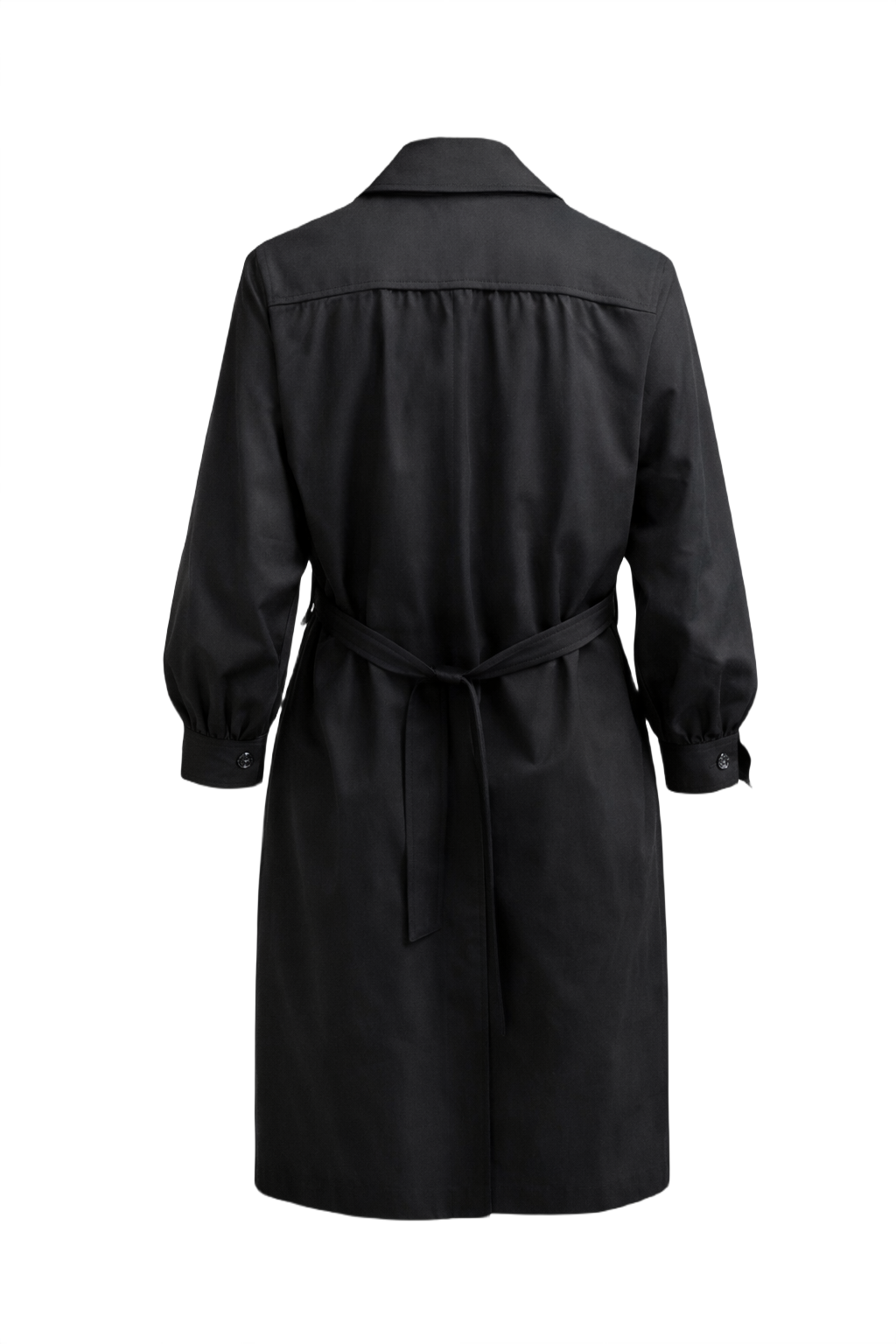 1980s Black Cotton Trench Coat - Back View