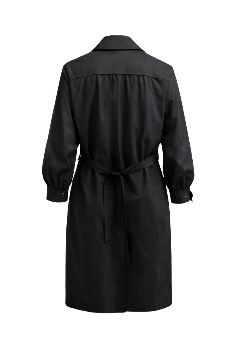 1980s Black Cotton Trench Coat - Back View