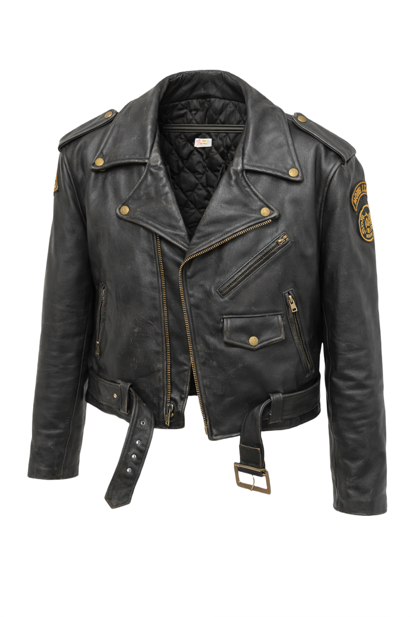 1960s Black Leather Mens Jacket - Front View