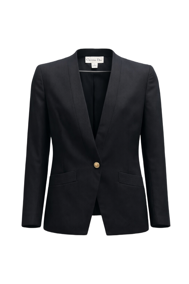1980s Black Wool Blazer - Front View