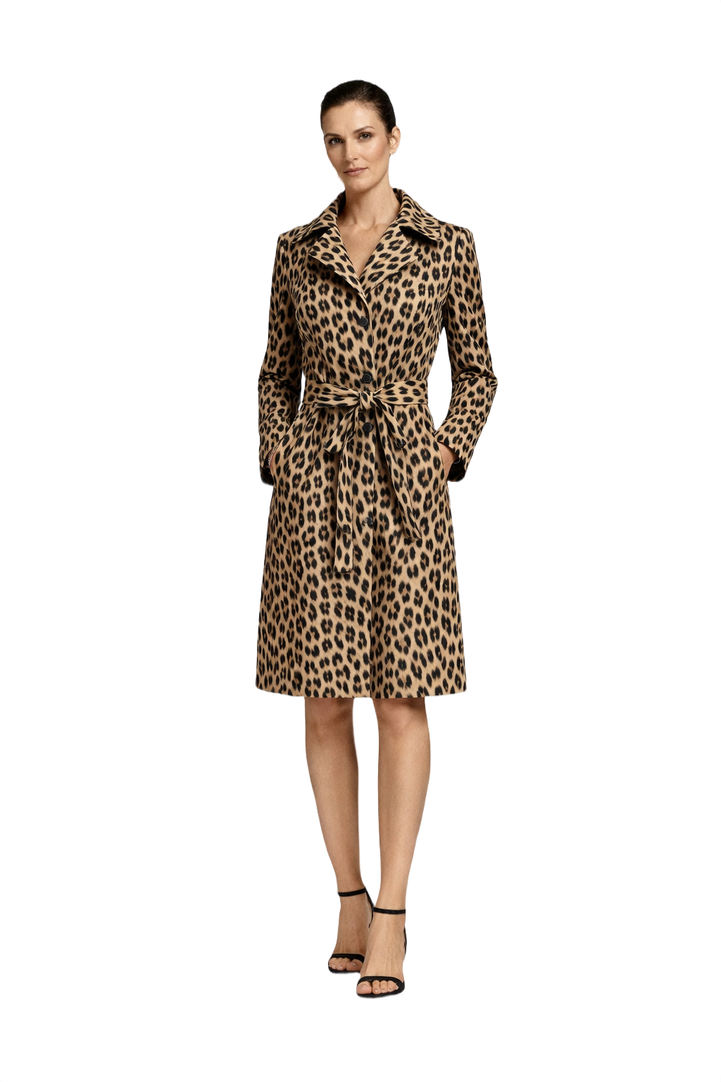 1990s Leopard Print Synthetic Coat - Model