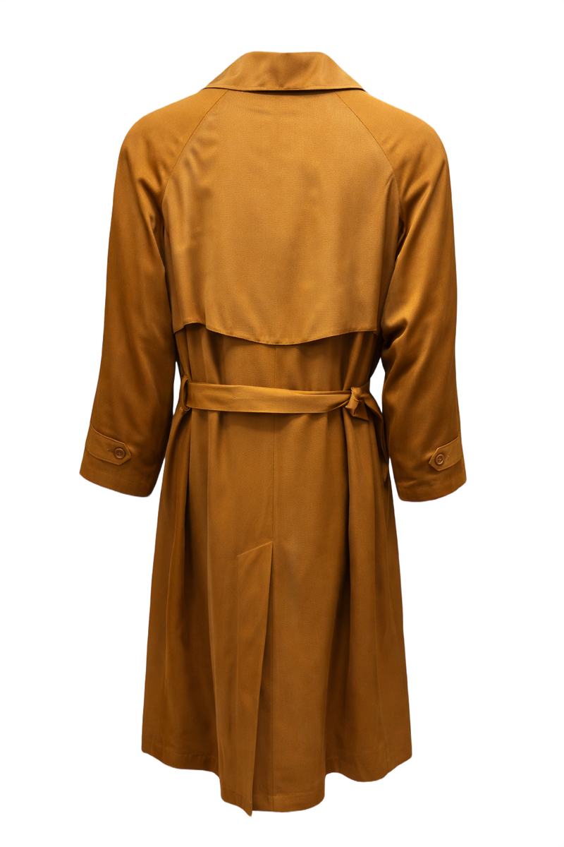 1980s Mustard Brown Cotton Blend Trench Coat - Back View