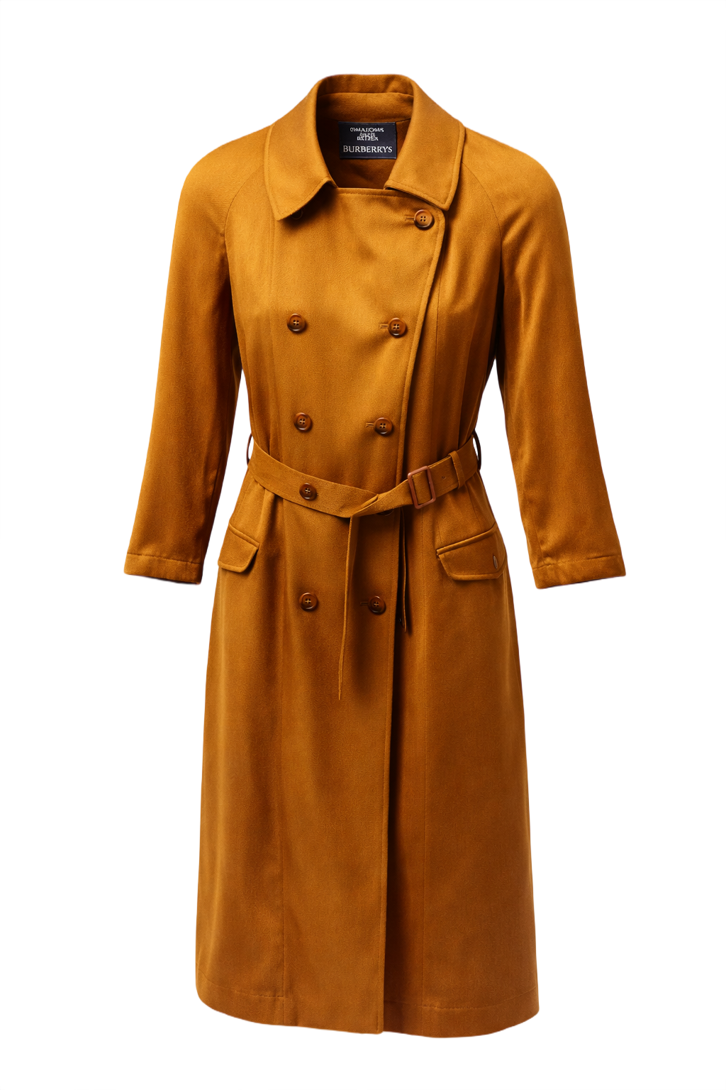 1980s Mustard Brown Cotton Blend Trench Coat - Front View