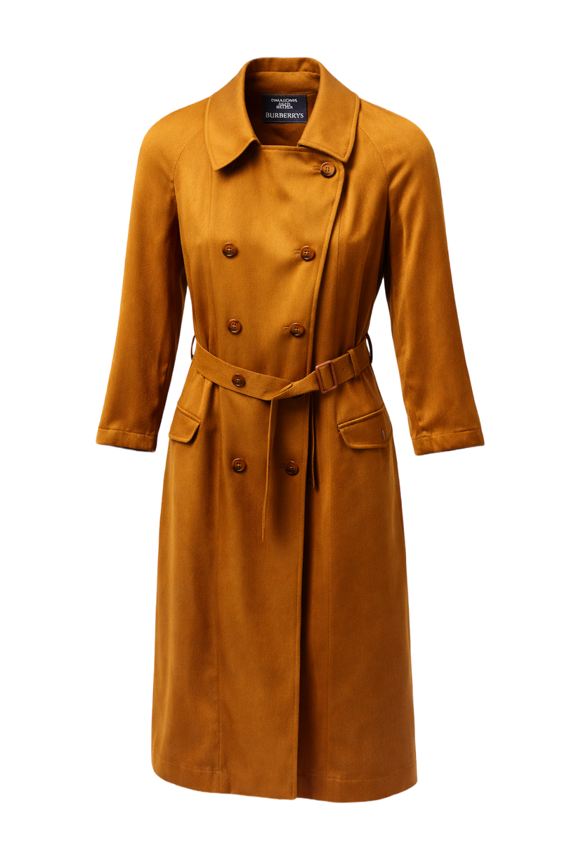 1980s Mustard Brown Cotton Blend Trench Coat - Front View
