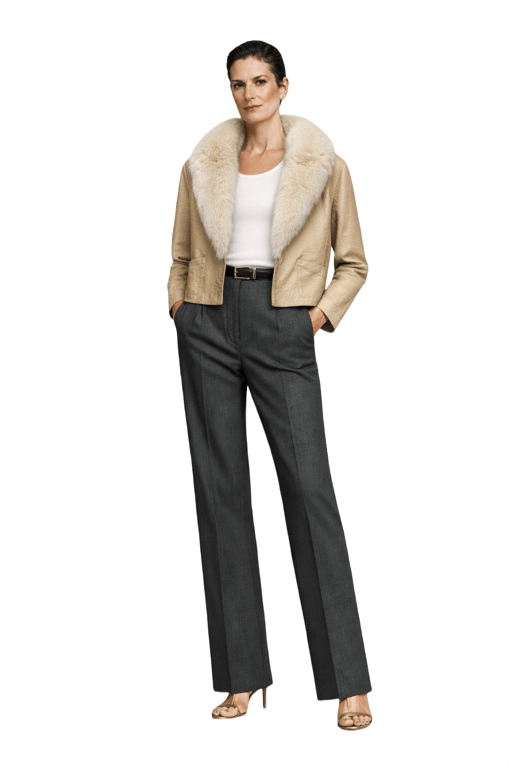 1990s Beige Leather Jacket - Model