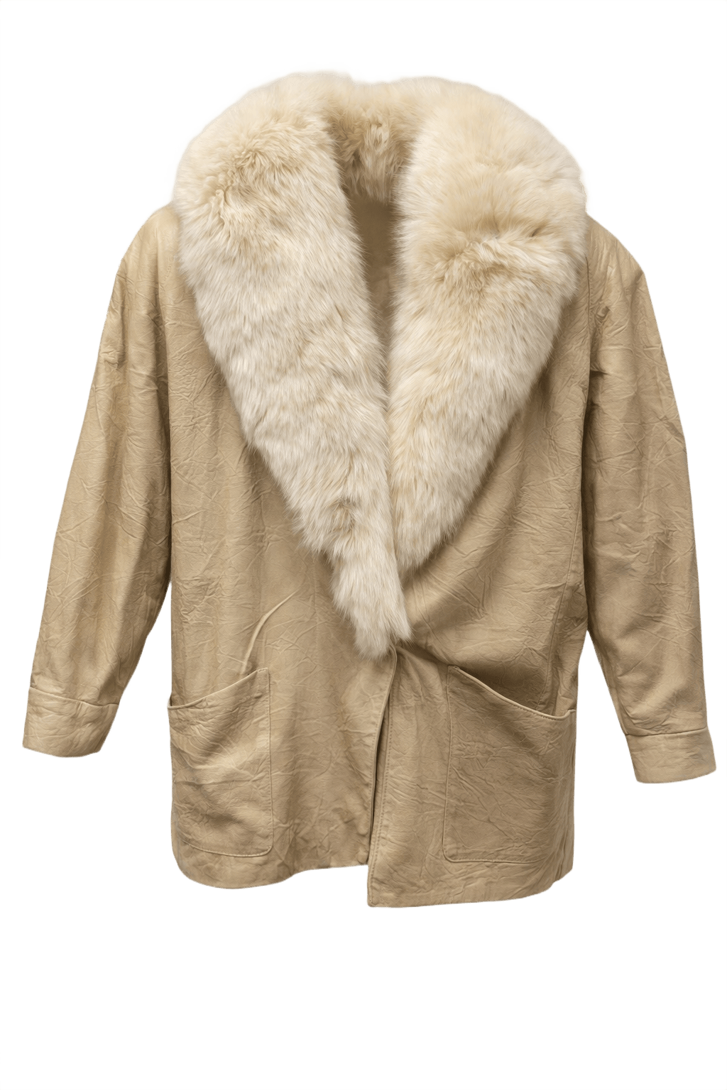 1990s Beige Leather Jacket - Front View