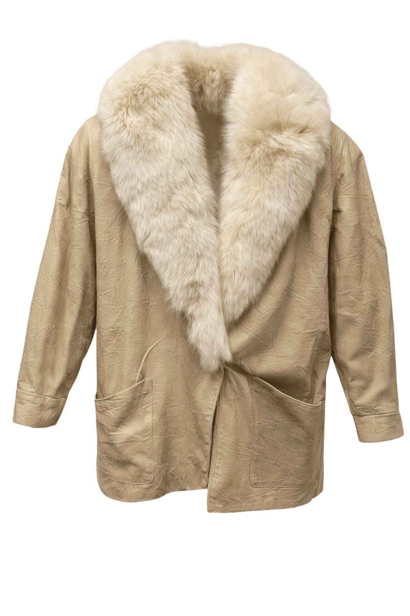 1990s Beige Leather Jacket - Front View