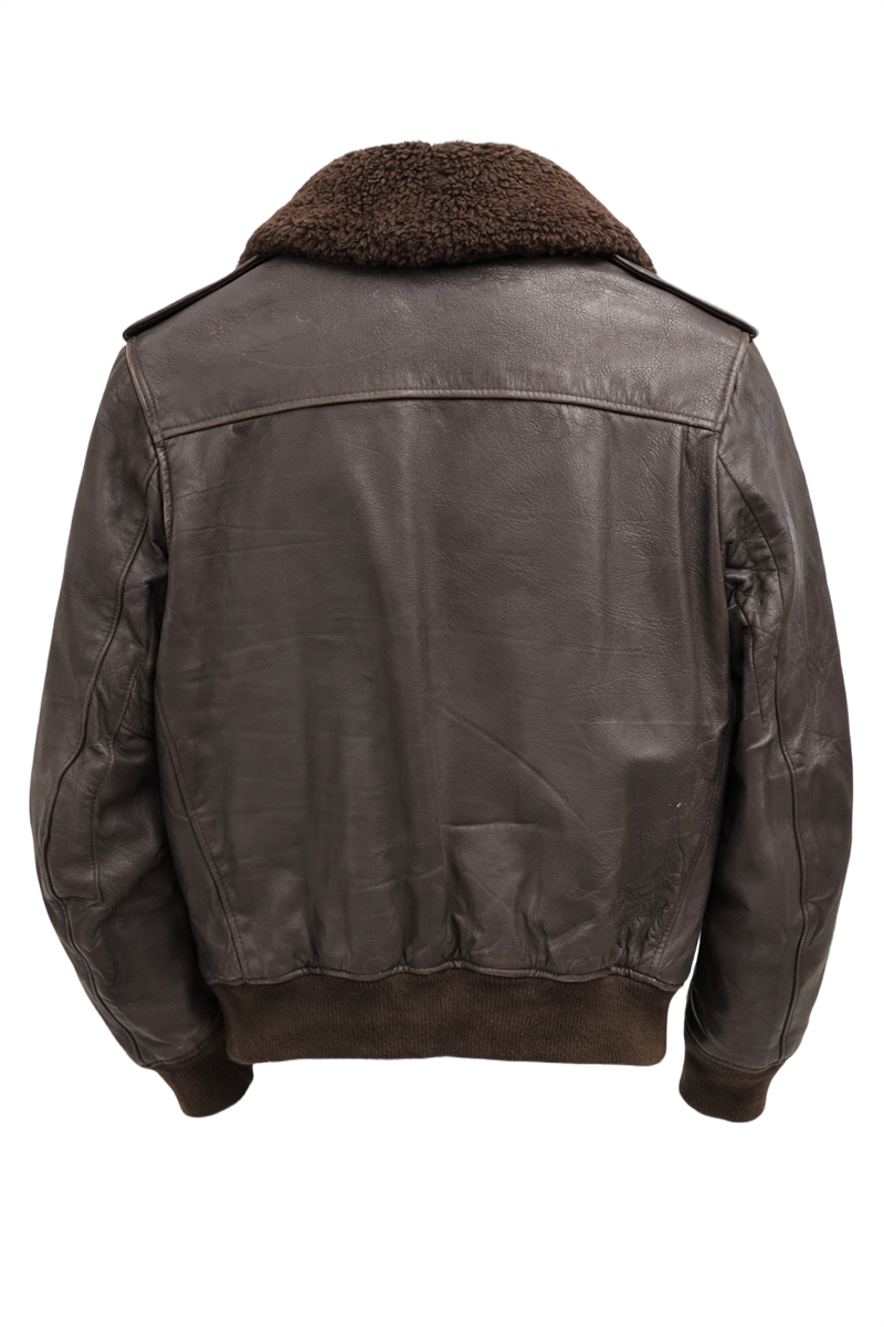 1960s Dark Brown Leather Bomber Jacket - Back View