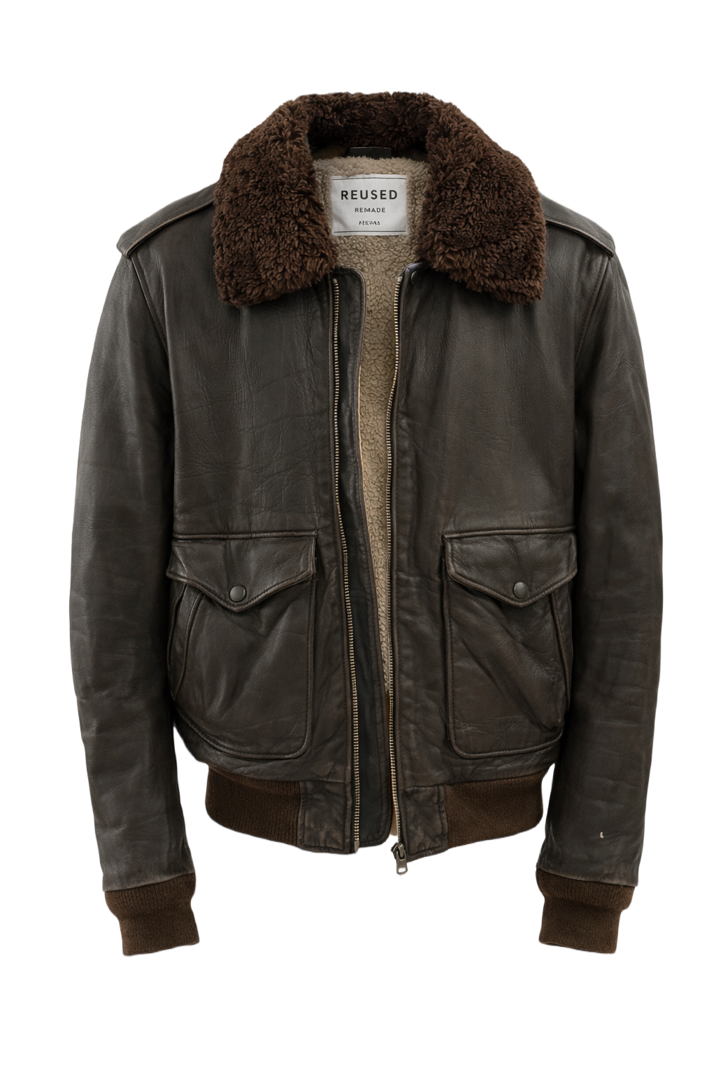 1960s Dark Brown Leather Bomber Jacket - Front View