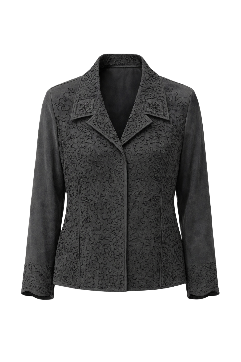 1990s Dark Grey Suede Jacket - Front View