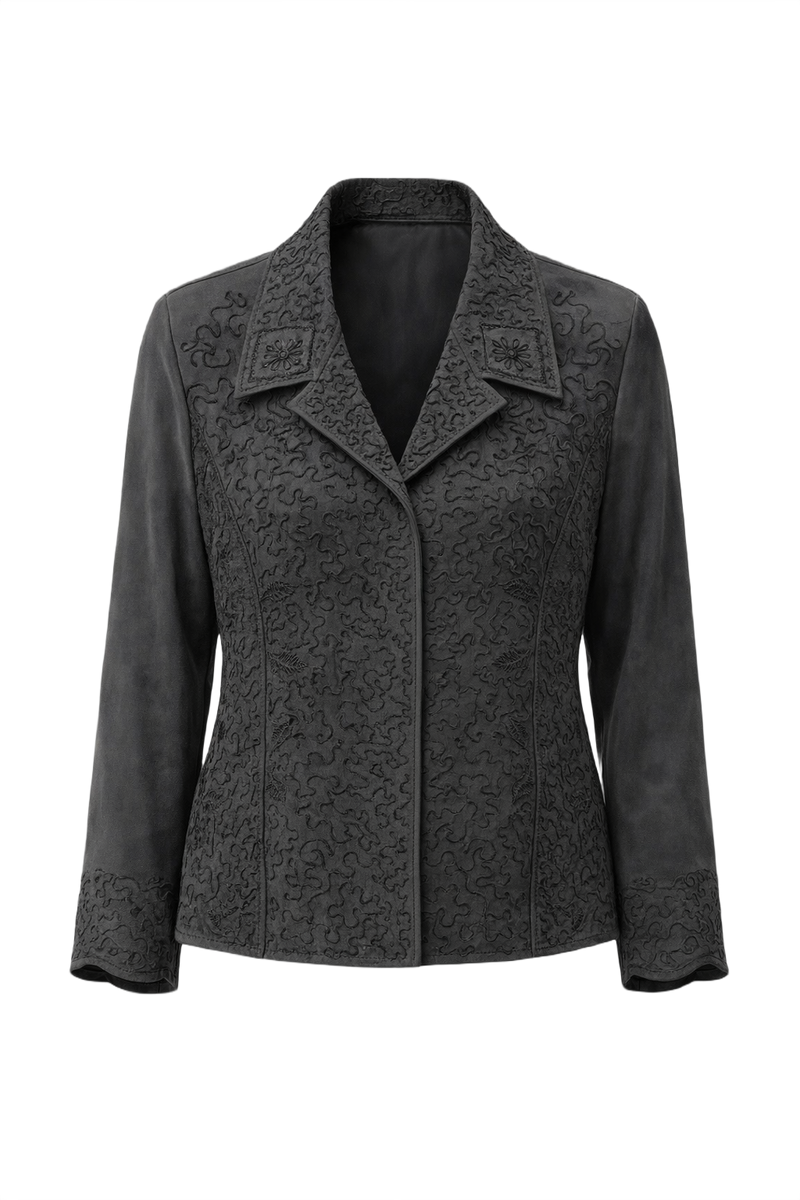 1990s Dark Grey Suede Jacket - Front View