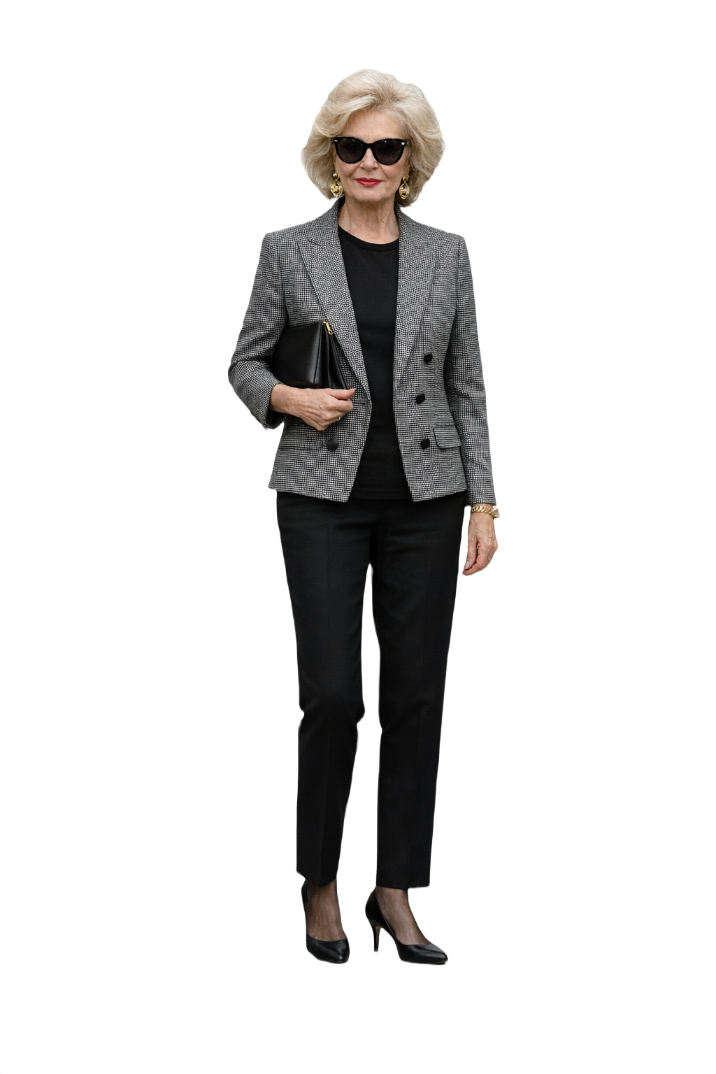 1980s Black and White Wool Blazer - Model