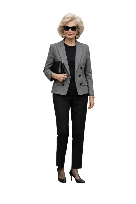 1980s Black and White Wool Blazer - Model