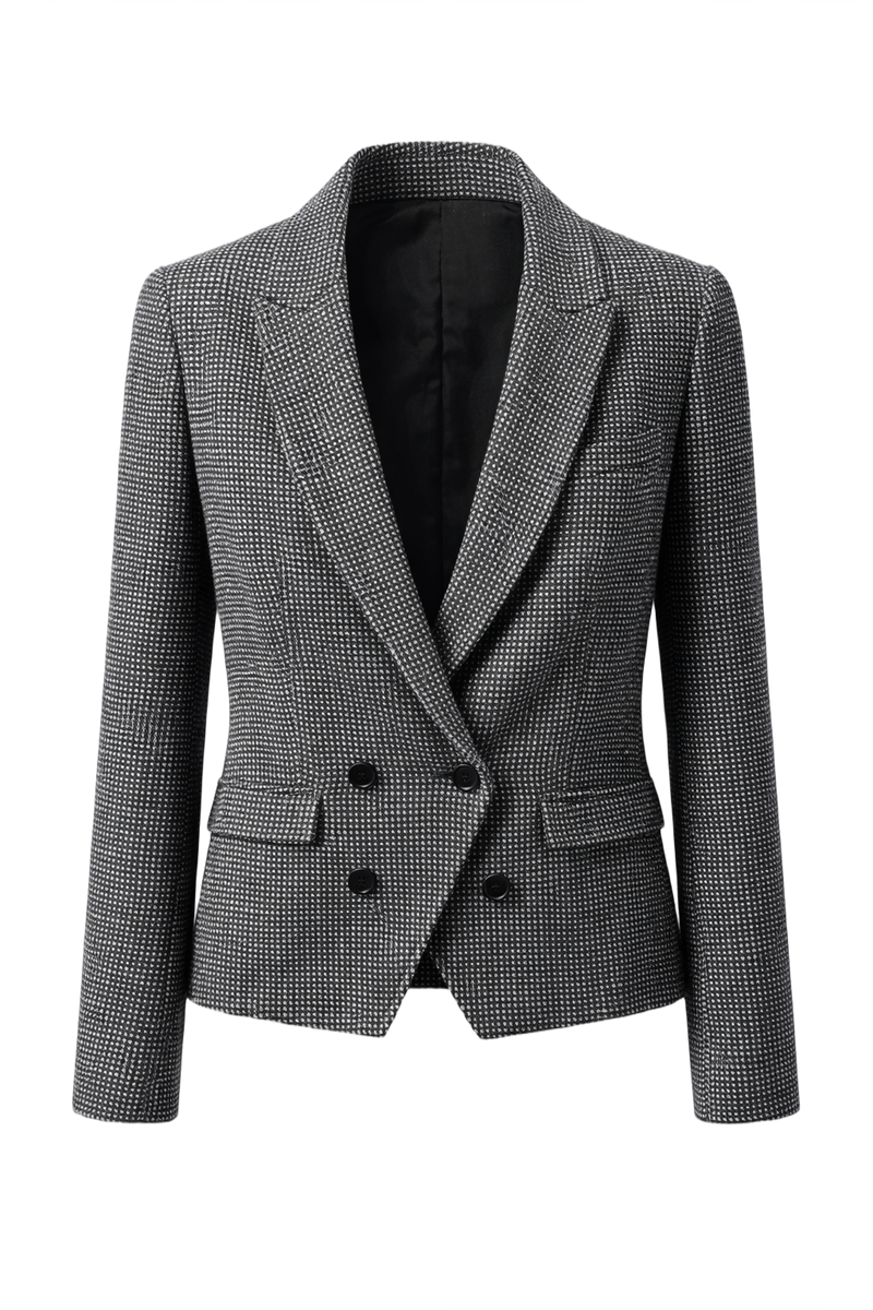 1980s Black and White Wool Blazer - Front View