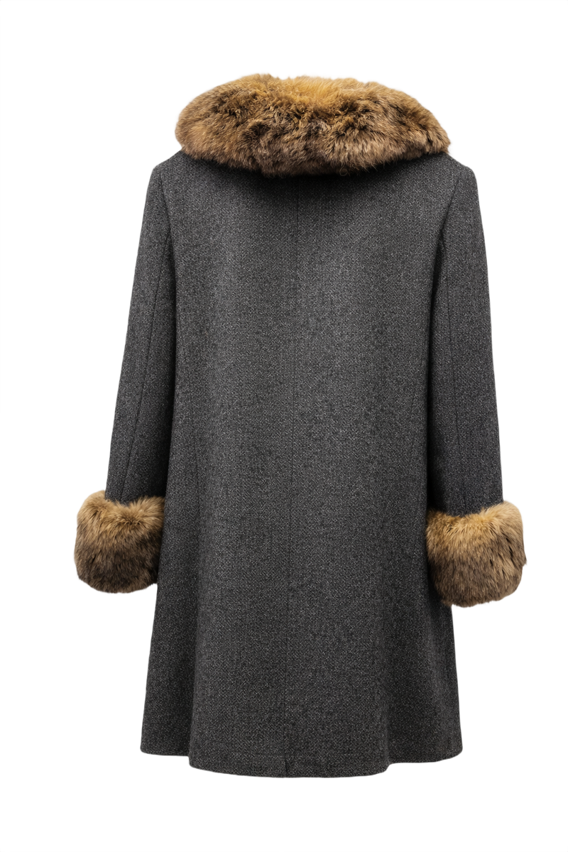 1960s Charcoal Grey Wool Coat - Back View