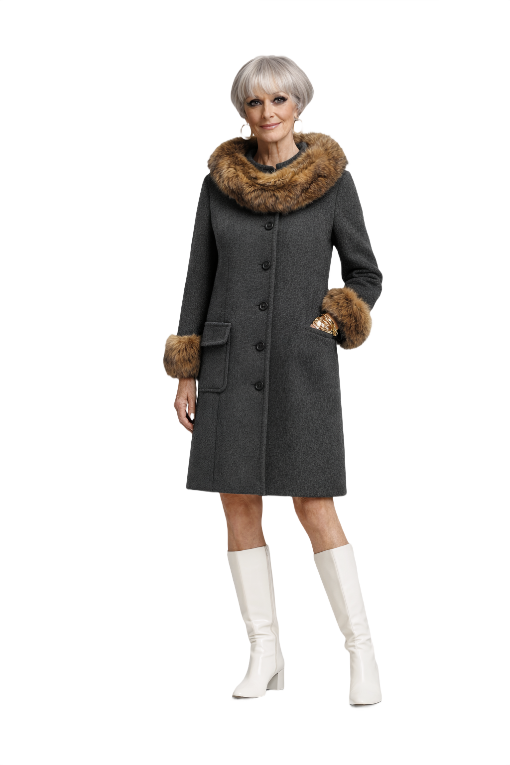 1960s Charcoal Grey Wool Coat - Model