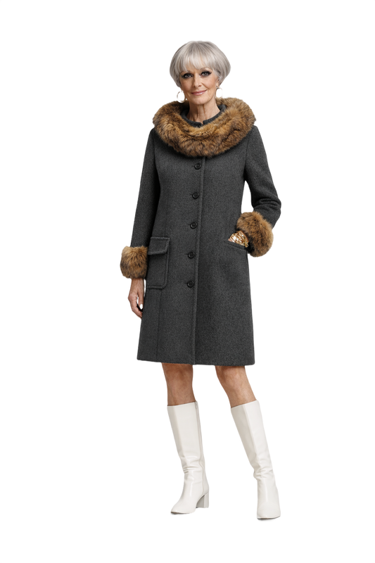 1960s Charcoal Grey Wool Coat - Model