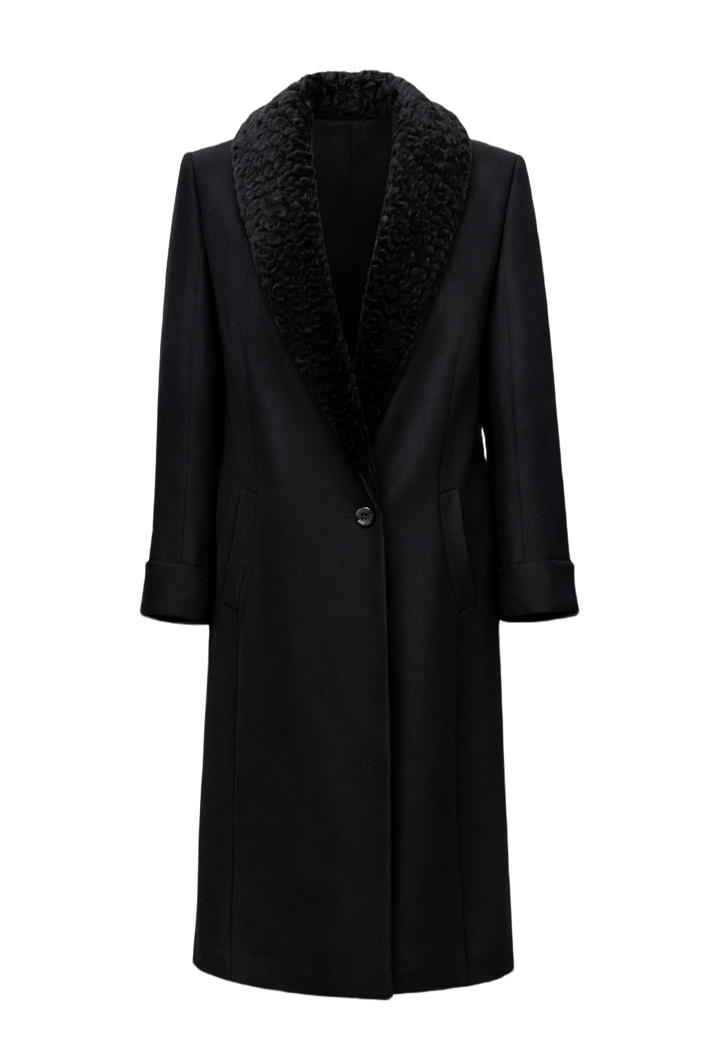1990s Black Wool Coat - Front View