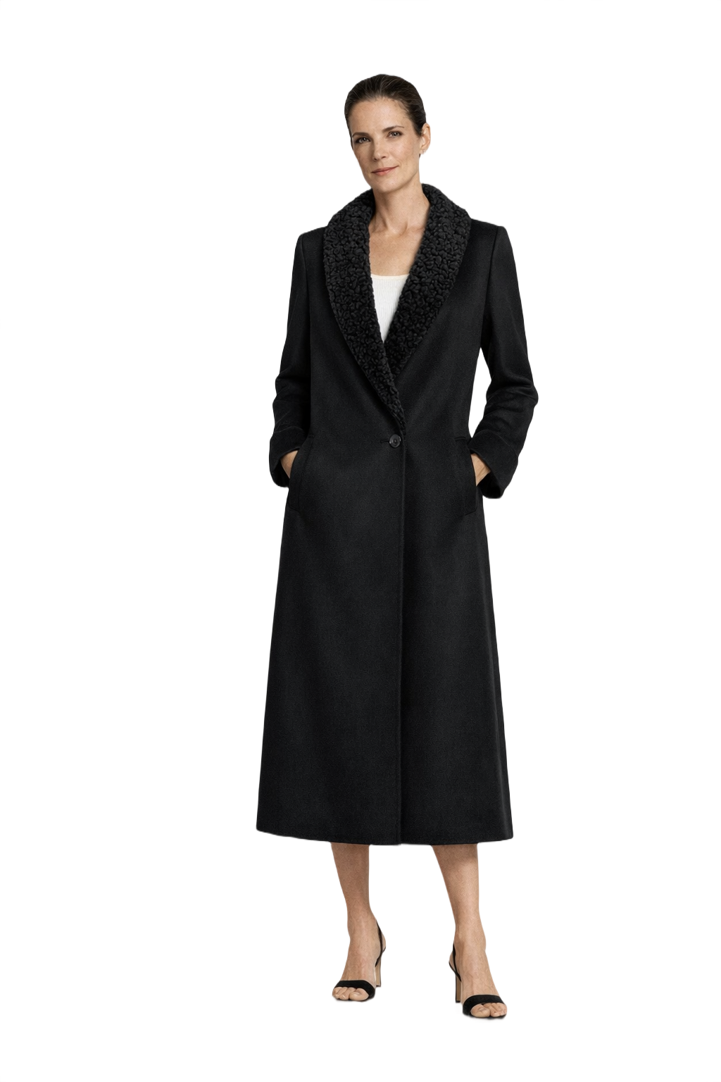 1990s Black Wool Coat - Model