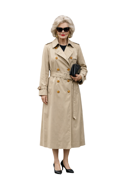 1980s Beige Cotton Trench Coat - Model