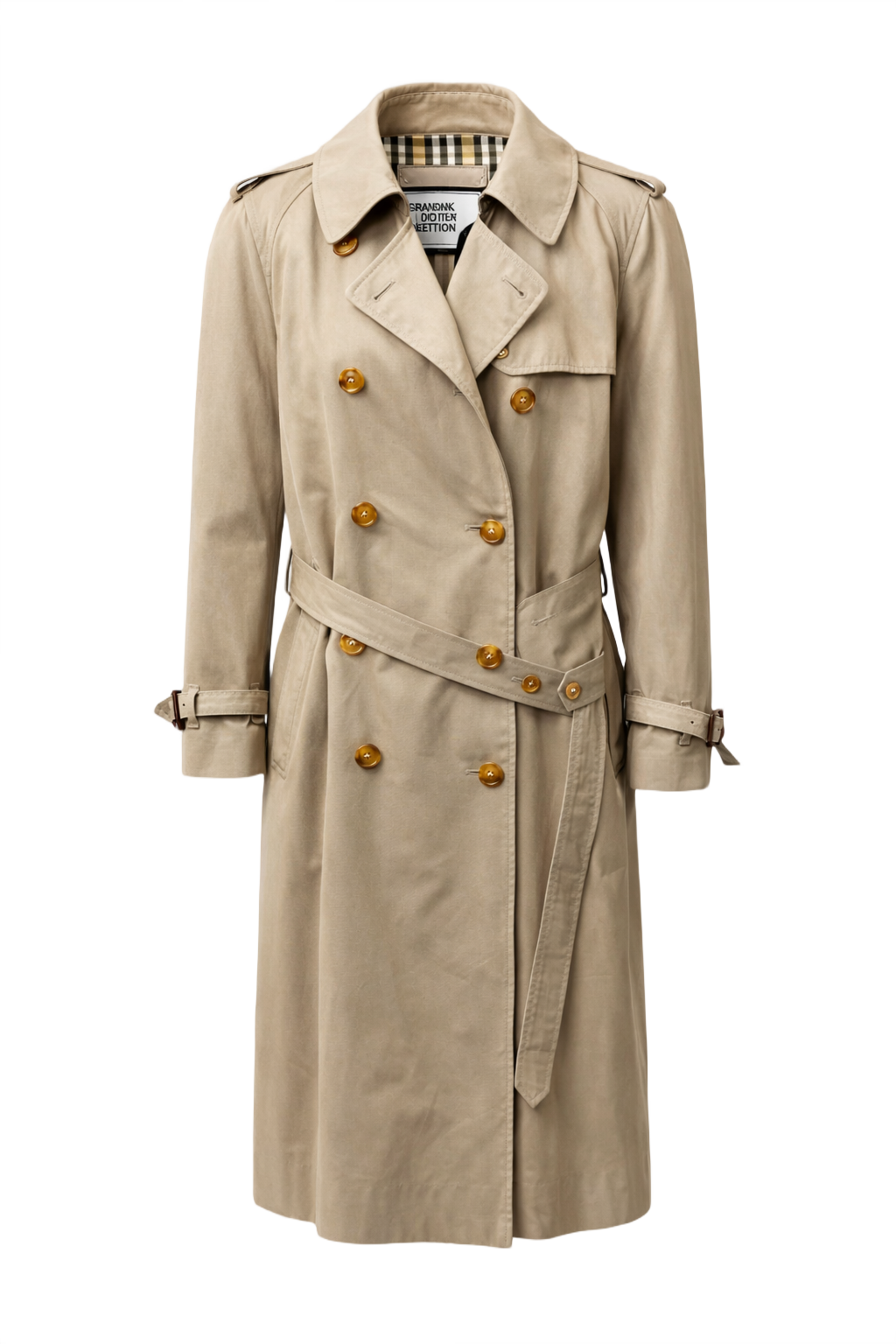 1980s Beige Cotton Trench Coat - Front View