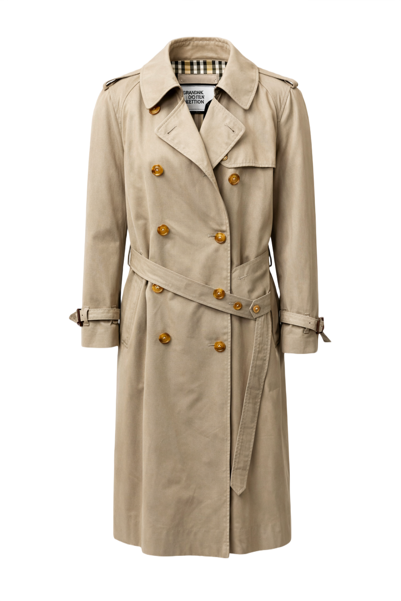 1980s Beige Cotton Trench Coat - Front View